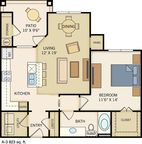 A-3 Floor Plan at Legacy Creekside Apartments, San Antonio, TX